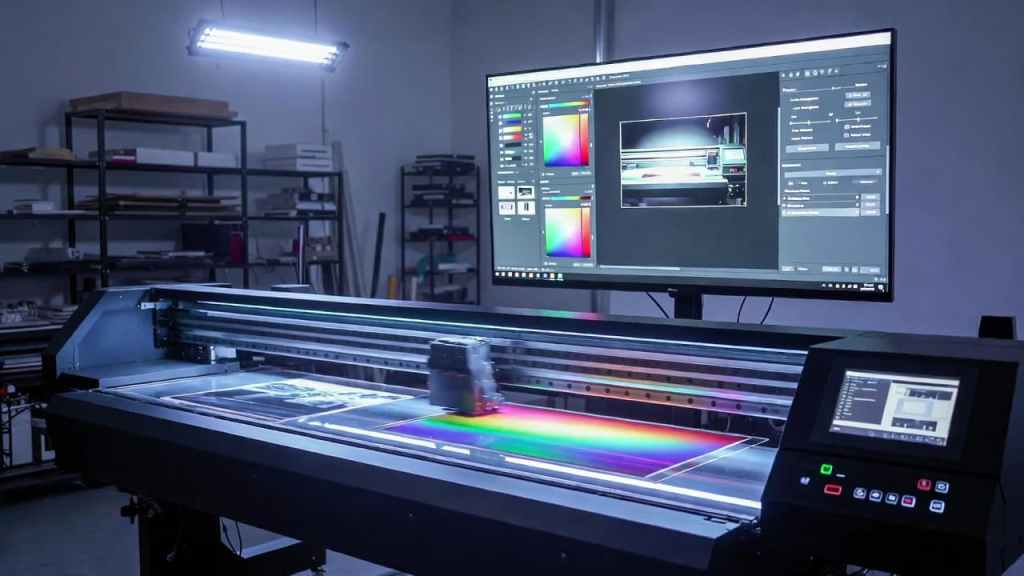 RIP software interface controlling UV printer for high-quality printing output