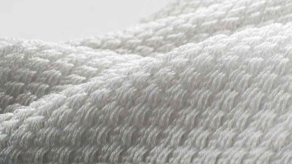 Microscopic view of stretchable polyester and spandex fabric fibers
