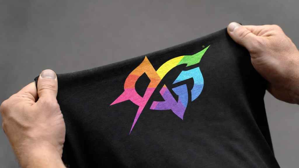 Stretch fitness fabric being pulled to test DTF print flexibility