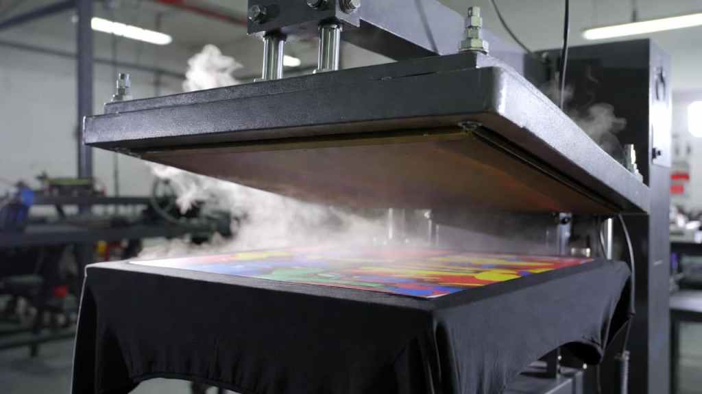 Heat press machine curing direct-to-fabric print on stretch materialfIndustry Applications of Direct-to-Fabric on
