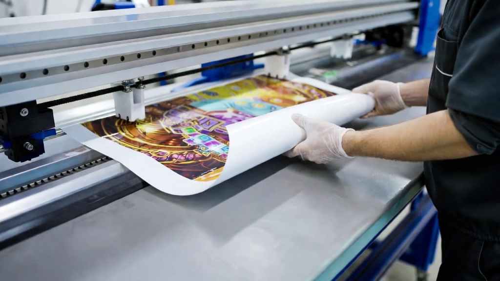UV DTF printing process showing film transfer onto metal surface