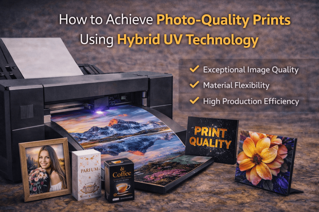 Photo quality prints achieved using hybrid UV printing technology on multiple materials