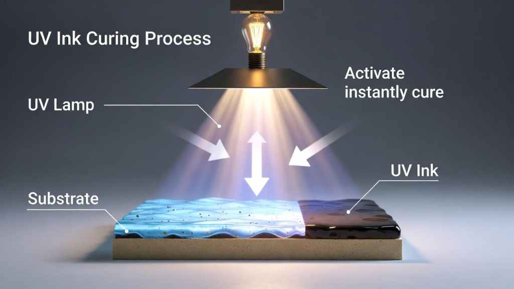 How UV ink cures under ultraviolet light during the printing process